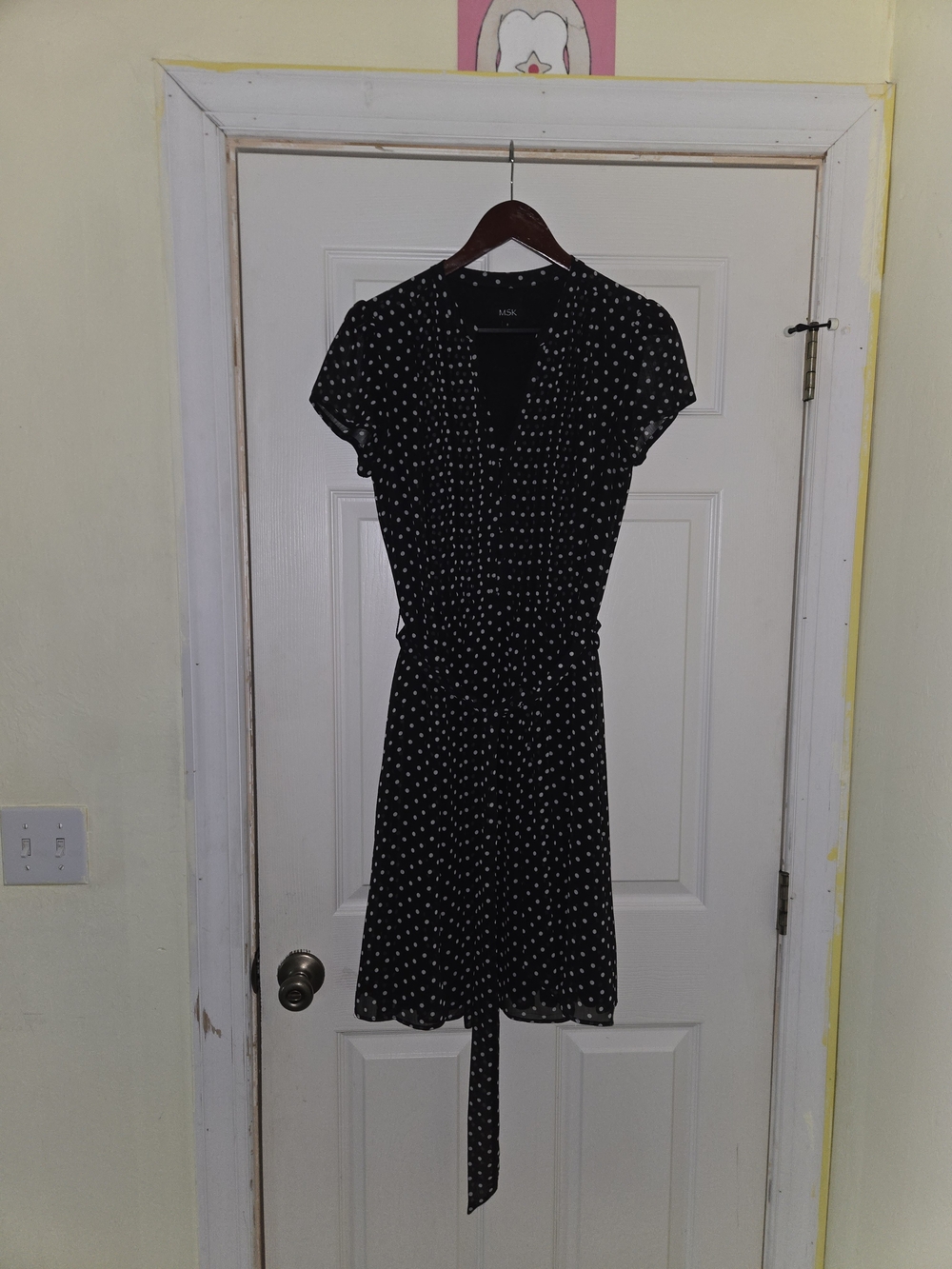 MSK Black Dress with White Polka Dots, Short Sleeve Wrap